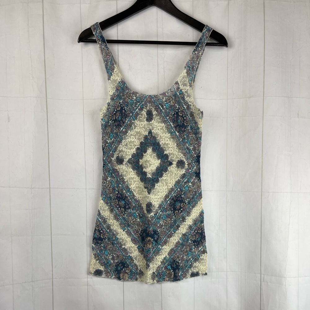Free People Cream Camisole with Teal and Navy Beading